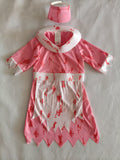 Girls Performance 2Pcs Set: Rose Red Dress + Headband Lapel design, irregular hem & all-over digital prints. Ideal for parties and stage shows.