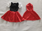 Girls Color Block Dress with Red Hooded Cape for Halloween & Party