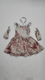 Girls Vampire Bride Costume Set Camisole Dress with Veil & Arm Sleeves for Halloween Christmas Carnival