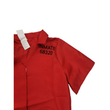 Girls red prisoner costume set includes knotted short sleeve top and elastic cuffed long pants. Letter print design, ideal for Halloween dress-up, themed party and role play performance.