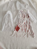 Girls Vampire Bride 2-Piece Set: Dress + Veil Lace splicing, irregular hem and unique prints. Ideal for festival themed shows.