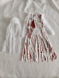 Girls Vampire Bride 2-Piece Set: Dress + Veil Lace splicing, irregular hem and unique prints. Ideal for festival themed shows.