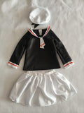 Girls Outfit Set: Top, White Pleated Skirt & Hat for Halloween & Parties