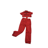 Girls red prisoner costume set includes knotted short sleeve top and elastic cuffed long pants. Letter print design, ideal for Halloween dress-up, themed party and role play performance.