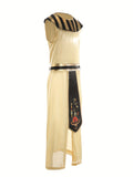 Girls Princess 2Pcs Set: Jumpsuit + Arm Bands Golden waist stripes & vintage collar stripes. Ideal for all kinds of festival shows.