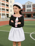 Girls Outfit Set: Top, White Pleated Skirt & Hat for Halloween & Parties