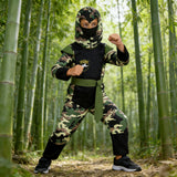 Boys Camo Ninja 3-Piece Set: Jumpsuit + Belt + Headgear Perfect for themed parties and stage performances.