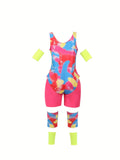 Girls Color Block Sport Cosplay Outfit Set for Stage Performance & Role Play