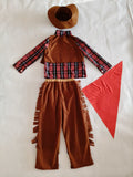 Boys Cowboy Costume Set with Plaid Shirt & Leopard Trim Pants for Halloween