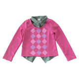 Boys Color Block Fake Two-Piece Top, Green Collar & Diamond Print for Party & Performance