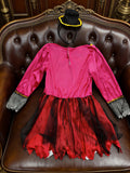 Girls' Circus Magician Vampire Clown Dress: Double-breasted top with gold trim, skirt spliced with black-and-white striped tulle. Comes with mini top hat headband to highlight character features. Costume for Halloween, Christmas, carnival parties.