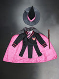 Girls 4PCS Red-Black Wizard Costume Set with Magic Wand for Halloween & School Show