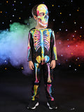 Kids Rainbow Watercolor Skeleton 2-Piece Costume Set with Jumpsuit & Mask