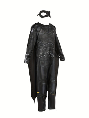 Boys Padded Muscle Jumpsuit Set with Cape, Eye Mask & Free Printed Belt