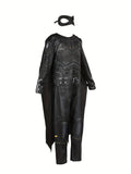 Boys Padded Muscle Jumpsuit Set with Cape, Eye Mask & Free Printed Belt