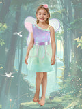 Girls Purple Fairy Dress Set with Wings & Flower Headband for Halloween