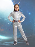 Girls Silver Futuristic Jumpsuit with Glasses for Party Performance