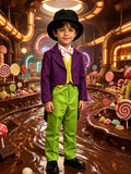 Boys' Set: 1 Solid-color Bow-tie Shirt + 1 Solid-color Trousers + 1 Solid-color Hat; Stylish Collar Design, Cute and Fashionable to Wear, Made of High-quality Comfortable Fabric; Ideal for Halloween, Various Carnival Holiday Parties