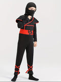 Kids Black Ninja Costume with Red Trim for Halloween