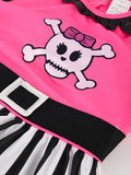 Girls Pink Pirate Costume Dress with Hat for Halloween Cosplay Party