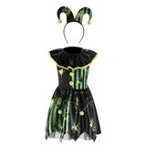 Girls Clown Printed Dress & Headband Set for Halloween & Christmas Party