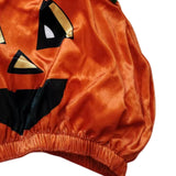 Girls 2Pcs Costume: Top + Hat Orange main color with green vine & stem decor, black-yellow grimace design. Ideal for Halloween, parties and stage shows.
