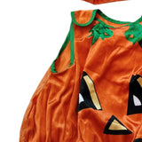 Girls 2Pcs Costume: Top + Hat Orange main color with green vine & stem decor, black-yellow grimace design. Ideal for Halloween, parties and stage shows.