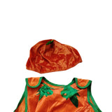 Girls 2Pcs Costume: Top + Hat Orange main color with green vine & stem decor, black-yellow grimace design. Ideal for Halloween, parties and stage shows.