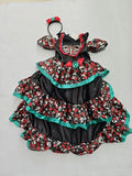Girls Day of the Dead Skull Rose Tiered Costume Dress Set