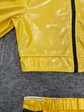 Girls' Outfit: 1pc Top And 1pc Shorts, Short Top Design, Main Color Bright Yellow, Black Contrast Vertical Stripes on Sleeve Outseams, Girls' Halloween And Various Carnival Festival Party Performance Costume