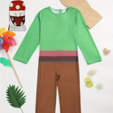 Boys Color Contrast Print Jumpsuit & Funny Headgear Set for Halloween Christmas