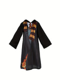 Girls printed hooded robe dress with digitally printed bow and scarf patterns. Cartoon animal prints decorate the hem. Great for Halloween, carnivals, holiday parties and stage performances.