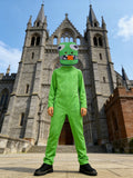 Boys' Printed Costume Set: 1 solid green jumpsuit with stand collar, bright color, soft comfy fabric and simple stylish design. Kids dress-up set for Halloween and all carnival parties.