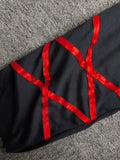 Boys' Dragon Pattern Martial Arts Costume (Hat & Belt Included): 1 digitally printed top with red-black contrast design, 1 black long pants and 1 hood. Boys ninja outfit for Halloween, masquerades, carnivals and various festival dress-up events.