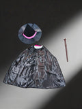 Girls 4PCS Red-Black Wizard Costume Set with Magic Wand for Halloween & School Show