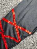 Boys' Dragon Pattern Martial Arts Costume (Hat & Belt Included): 1 digitally printed top with red-black contrast design, 1 black long pants and 1 hood. Boys ninja outfit for Halloween, masquerades, carnivals and various festival dress-up events.