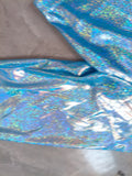 Kids shiny metallic 2-piece stage set, cropped hooded long sleeve top & elastic waist straight pants. Bright reflective blue finish, futuristic style for hip-hop shows, runway and themed party dress-up.