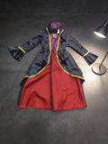 Girl's Noble Queen Vintage Court Dress: 1pc Dress with a Black and Red Patchwork Design, Featuring a Full-length Sheath Dress Style. The Outer Layer Is a Black Robe, Adorned with Golden Lace Trim at the Neckline, Front Placket, and Cuffs
