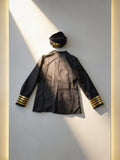 Boys Pilot 3-Piece Set: Top + Coat + Hat Golden prints & fake button design. Ideal for performances and themed parties.
