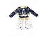 Girls Navy Blue and White Two-Piece Skirt Set with Chain Print