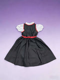 Girls' 2-in-1 Color Block Dress Set: 1pc Multi-color Detachable Bib Dress Featuring a Black, Red, and White Color Block Design. Features a Front Center Sash with Printed Pattern, Ruffled Collar, and Is Suitable for Halloween, Various Carnival Maid