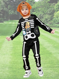 Boys 3-Piece Skeleton Costume: Top + Pants + Hat Realistic skeleton print, ideal for festival dress-up.