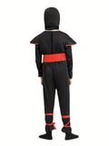 Kids Black Ninja Costume with Red Trim for Halloween