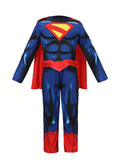 Boys hero costume set includes printed jumpsuit and detachable red cape. Iconic color matching and chest emblem design. Perfect for Halloween, themed parties, school dress-up and kids role-play activities.