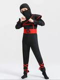 Kids Black Ninja Costume with Red Trim for Halloween