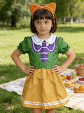 Girls Color Block Dress with Bunny Ear Headband for Halloween & Christmas Party