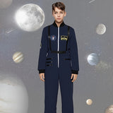 Boys Solid Astronaut Jumpsuit with Printed Details, Stand Collar for Shows & Festivals