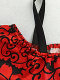 Girls Red Devil Bat Print Halloween Dress Costume Set