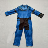 Girls Blue Stripe Jumpsuit With chest bone chain print, perfect for festivals and stage shows.