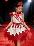 Girls Color Block Printed Dress with Red Heart Headband for Halloween Carnival Party